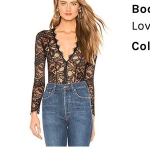 Lovers + Friends eyelash lace bodysuit long sleeve small